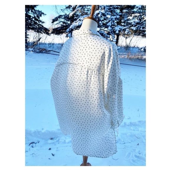 DH3 Button Down Cream Print Blouse Top 3/4 Sleeve Ditzy Floral Sz XL - Picture 10 of 13